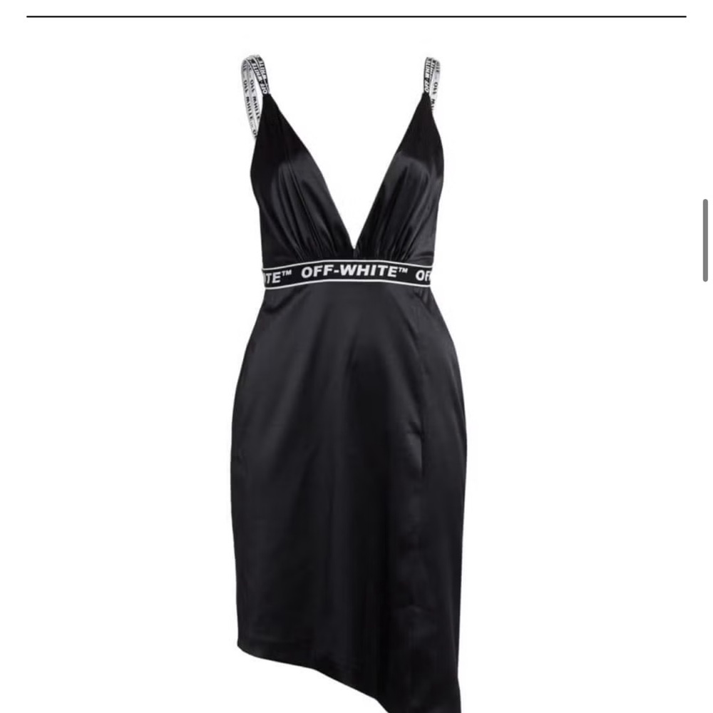 Off-White Black Satin Dress with Logo Straps